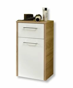 Unterschrank - Weiß Hochglanz-Eiche - 40 Cm Breit