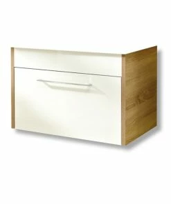 Waschbeckenunterschrank - Weiß Hochglanz - Eiche Natur - 75 Cm Breit