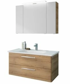 2-teiliges Badmöbel-Set - Riviera Eiche - 109 Cm Breit