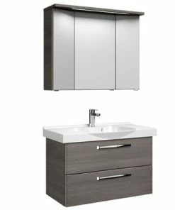 2-teiliges Badmöbel-Set - Graphit Struktur - 92 Cm