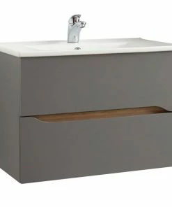 Waschtischunterschrank - Quarzgrau - Eiche - 72 Cm