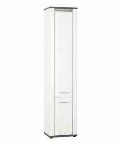 Luca Bessoni Hochschrank ALASSIO - Weiß Hochglanz - Matera Dunkel - 190 Cm Hoch