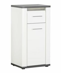 Luca Bessoni Unterschrank ALASSIO - Weiß Hochglanz - Matera Dunkel - 82 Cm Hoch