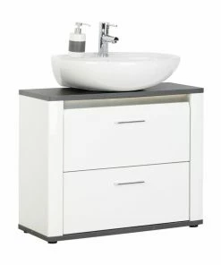 Luca Bessoni Waschbeckenunterschrank ALASSIO - Weiß Hochglanz - Matera Dunkel - 80 Cm Breit