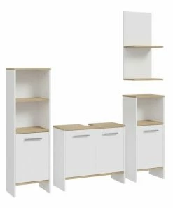 4-teiliges Badezimmer - Weiß-Sonoma Eiche