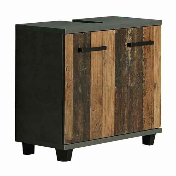 Waschbeckenunterschrank - Old Wood Vintage - Beton - 69 Cm 3 Waschbeckenunterschrank - Old Wood Vintage - Beton - 69 Cm