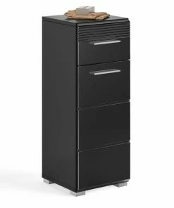Unterschrank LINUS - Schwarz-schwarz Hochglanz - 80 Cm Hoch