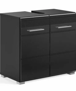 Waschbeckenunterschrank LINUS - Schwarz-schwarz Hochglanz - 60 Cm