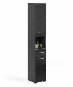 Hochschrank LINUS - Schwarz-schwarz Hochglanz - 182 Cm Hoch