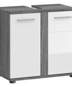 Waschbeckenunterschrank - Weiß Hochglanz - Rauchsilber - 60 Cm