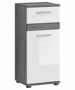 Unterschrank - Weiß Hochglanz - Rauchsilber - 35 Cm