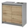 Waschbeckenunterschrank - Wildeiche - Grau - 60 Cm