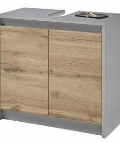 Waschbeckenunterschrank - Wildeiche - Grau - 60 Cm