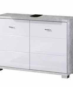 Waschbeckenunterschrank - Weiß - Betonoptik - 80 Cm Breit
