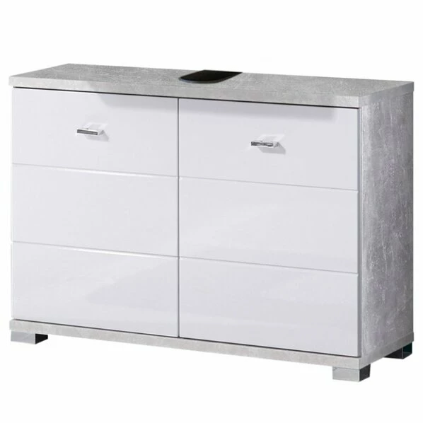 Waschbeckenunterschrank - Weiß - Betonoptik - 80 Cm Breit 3 Waschbeckenunterschrank - Weiß - Betonoptik - 80 Cm Breit