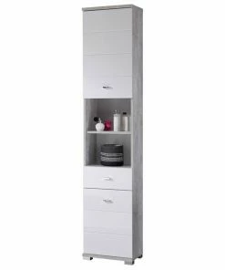 Hochschrank - Weiß - Betonoptik - 190 Cm Hoch