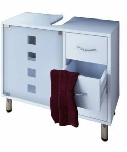 Waschbeckenunterschrank DAROLA - Weiß - Glastür - 67 Cm