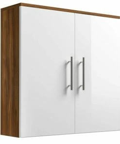 Hängeschrank SALONA - Walnuss-weiß-Hochglanz - 2-türig