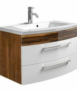 Waschtisch RIMA - Walnuss-weiß - Mit Waschbecken - 82 Cm