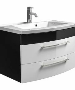 Waschtisch - Anthrazit-weiß Hochglanz - Mit Mineralgussbecken