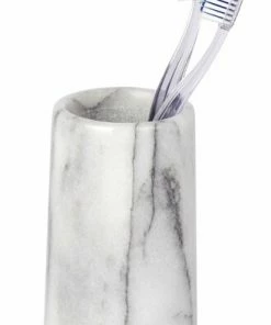 WENKO Zahnputzbecher ONYX - Weiß - Marmor