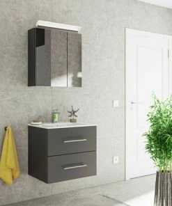 4-teiliges Badmöbel-Set - Anthrazit Seidenglanz