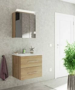 4-teiliges Badmöbel-Set - Eiche Hell