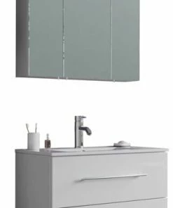 4-teiliges Badmöbel-Set - Weiß Hochglanz - 70cm