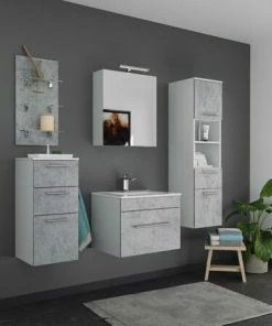 5-teiliges Badmöbel-Set VIVA - Beton-Optik - Weiß