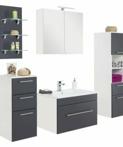 5-teiliges Badmöbel-Set VIVA - Anthrazit-weiß