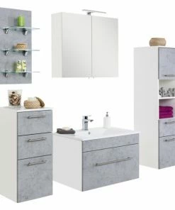 5-teiliges Badmöbel-Set VIVA - Beton-weiß