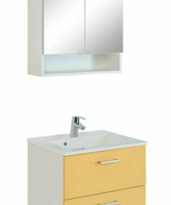 2-teiliges Badmöbel-Set RIGA - Gelb - Mit Waschbecken - 60 Cm