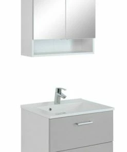 2-teiliges Badmöbel-Set RIGA - Hellgrau - Mit Waschbecken - 60 Cm
