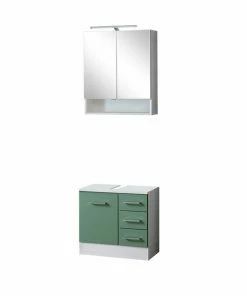 2-teiliges Badmöbel-Set RIGA - Grün - Mit Beleuchtung