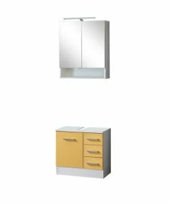 2-teiliges Badmöbel-Set RIGA - Gelb - Mit Beleuchtung