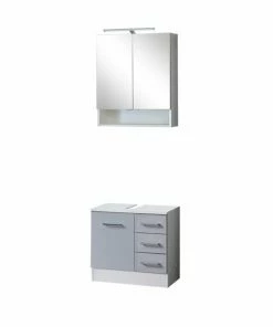 2-teiliges Badmöbel-Set RIGA - Hellgrau - Mit Beleuchtung