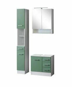 3-teiliges Badmöbel-Set RIGA - Grün - Mit Beleuchtung