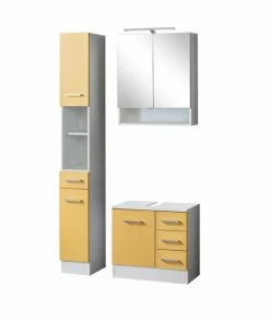 3-teiliges Badmöbel-Set RIGA - Gelb - Mit Beleuchtung