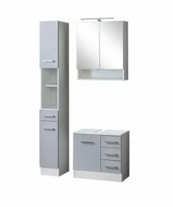 3-teiliges Badmöbel-Set RIGA - Hellgrau - Mit Beleuchtung