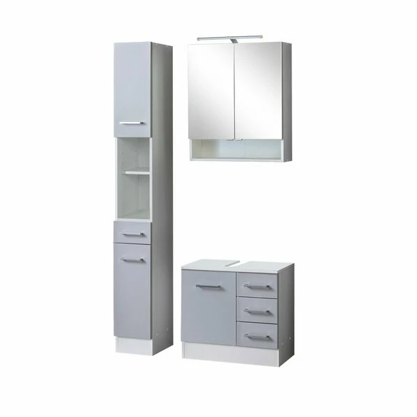 3-teiliges Badmöbel-Set RIGA - Hellgrau - Mit Beleuchtung 3 3-teiliges Badmöbel-Set RIGA - Hellgrau - Mit Beleuchtung