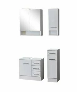 4-teiliges Badmöbel-Set RIGA - Weiß - Mit Beleuchtung