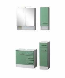 4-teliges Badmöbel-Set RIGA - Grün - Mit Beleuchtung