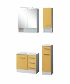 4-teliges Badmöbel-Set RIGA - Gelb - Mit Beleuchtung