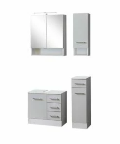 4-teliges Badmöbel-Set RIGA - Hellgrau - Mit Beleuchtung