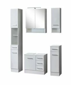 5-teiliges Badmöbel-Set RIGA - Weiß - Mit Beleuchtung
