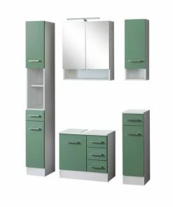5-teiliges Badmöbel-Set RIGA - Grün - Mit Beleuchtung
