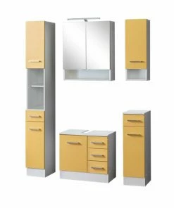 5-teiliges Badmöbel-Set RIGA - Gelb - Mit Beleuchtung