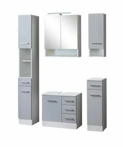5-teiliges Badmöbel-Set RIGA - Hellgrau - Mit Beleuchtung