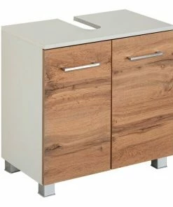 Waschbeckenunterschrank PARIS - Wotaneiche - Weiß - 60 Cm