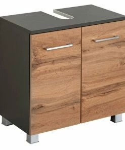 Waschbeckenunterschrank PARIS - Wotaneiche - Grafitgrau - 60 Cm